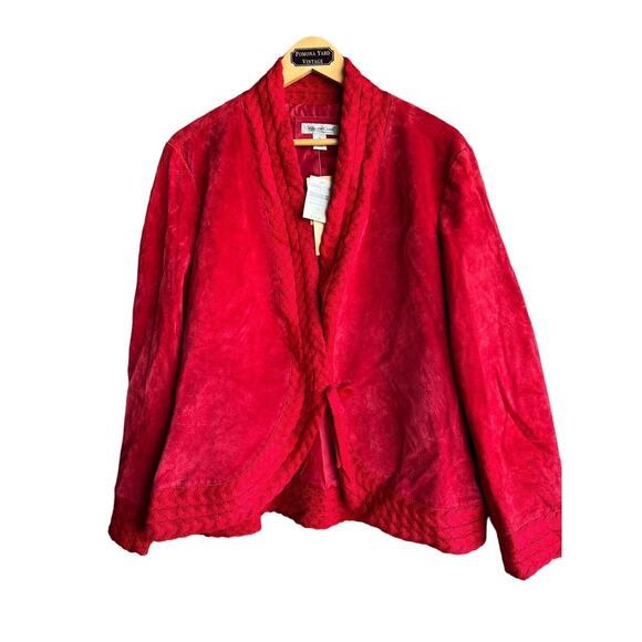 Coldwater Creek Jacket Plus Size 1X Leather With Wool Blend Cable Knit Trim - Picture 1 of 11